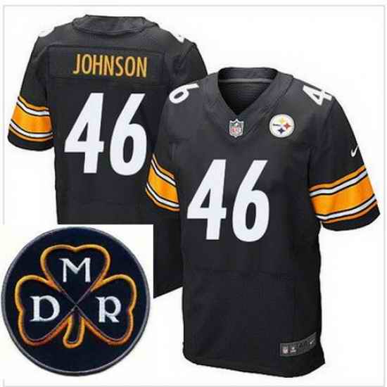 Men's Nike Pittsburgh Steelers #46 Will Johnson Black Team Color Stitched NFL Elite MDR Dan Rooney Patch Jersey